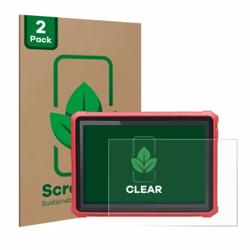 Parte frontal de un envase de producto con el logotipo de la marca ScreenLeaf. Al lado se muestra el dispositivo Launch X-431 