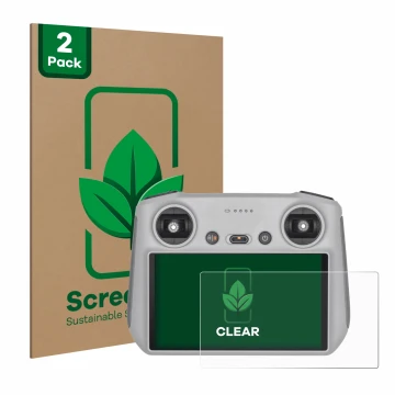 Parte frontal de un envase de producto con el logotipo de la marca ScreenLeaf. Al lado se muestra el dispositivo DJI RC Contro