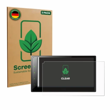 Parte frontal de un envase de producto con el logotipo de la marca ScreenLeaf. Al lado se muestra el dispositivo Pioneer SPH-D