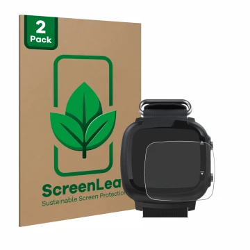 Parte frontal de un envase de producto con el logotipo de la marca ScreenLeaf. Al lado se muestra el dispositivo Aqualung i330