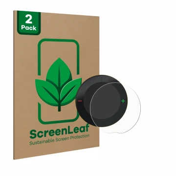 Parte frontal de un envase de producto con el logotipo de la marca ScreenLeaf. Al lado se muestra el dispositivo Beeline Velo 