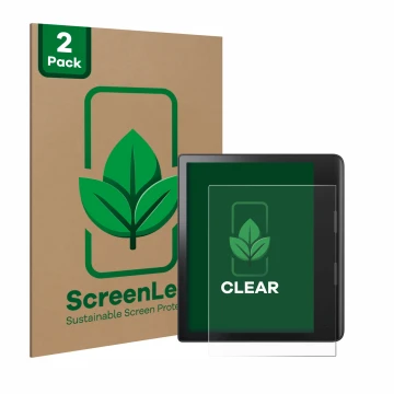 Parte frontal de un envase de producto con el logotipo de la marca ScreenLeaf. Al lado se muestra el dispositivo Tolino Epos 3