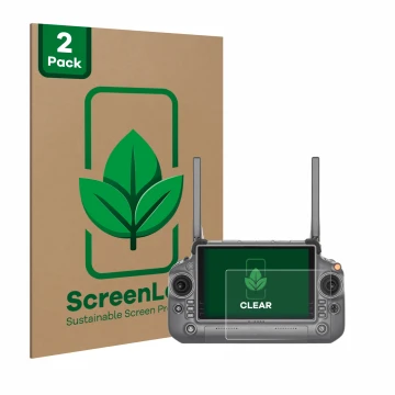 Parte frontal de un envase de producto con el logotipo de la marca ScreenLeaf. Al lado se muestra el dispositivo DJI RC Plus c