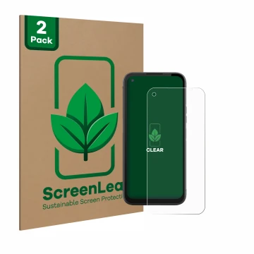 Parte frontal de un envase de producto con el logotipo de la marca ScreenLeaf. Al lado se muestra el dispositivo Gigaset GX6 c