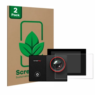 Parte frontal de un envase de producto con el logotipo de la marca ScreenLeaf. Al lado se muestra el dispositivo Akaso EK7000 