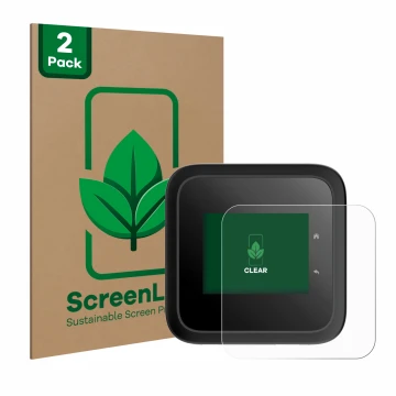 Parte frontal de un envase de producto con el logotipo de la marca ScreenLeaf. Al lado se muestra el dispositivo Netgear Night