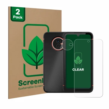 Parte frontal de un envase de producto con el logotipo de la marca ScreenLeaf. Al lado se muestra el dispositivo Gigaset GX4 (