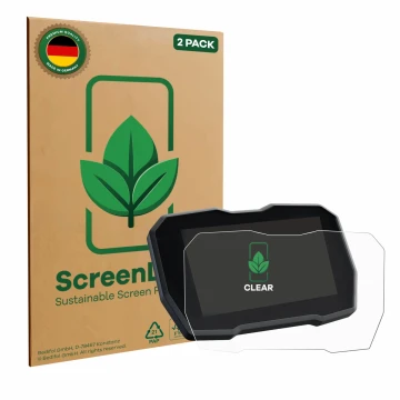 Parte frontal de un envase de producto con el logotipo de la marca ScreenLeaf. Al lado se muestra el dispositivo Ducati Multis