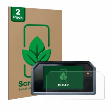Parte frontal de un envase de producto con el logotipo de la marca ScreenLeaf. Al lado se muestra el dispositivo Yamaha Tmax 5