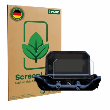 Parte frontal de un envase de producto con el logotipo de la marca ScreenLeaf. Al lado se muestra el dispositivo Yamaha Tracer