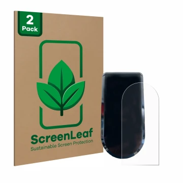 Parte frontal de un envase de producto con el logotipo de la marca ScreenLeaf. Al lado se muestra el dispositivo Egret Pro con