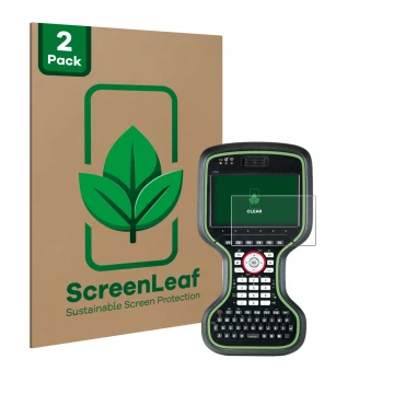 Parte frontal de un envase de producto con el logotipo de la marca ScreenLeaf. Al lado se muestra el dispositivo Leica CS20 3.