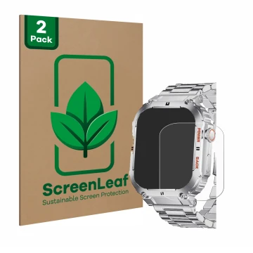 Parte frontal de un envase de producto con el logotipo de la marca ScreenLeaf. Al lado se muestra el dispositivo LIGE K-57 1.9