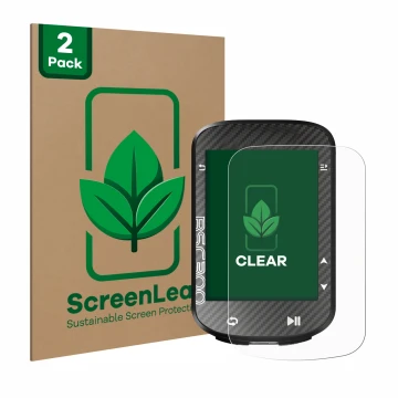 Parte frontal de un envase de producto con el logotipo de la marca ScreenLeaf. Al lado se muestra el dispositivo iGPSPORT BSC3