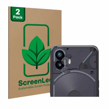 Parte frontal de un envase de producto con el logotipo de la marca ScreenLeaf. Al lado se muestra el dispositivo Nothing Phone