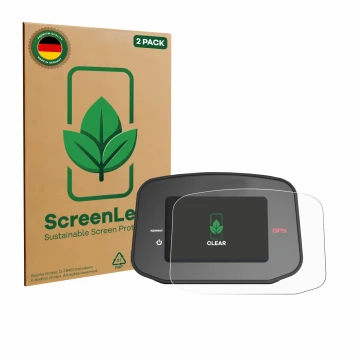 Parte frontal de un envase de producto con el logotipo de la marca ScreenLeaf. Al lado se muestra el dispositivo PowaKaddy CT8