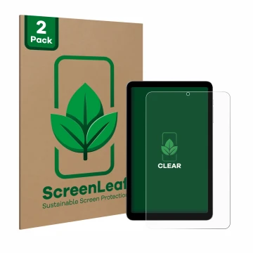 Parte frontal de un envase de producto con el logotipo de la marca ScreenLeaf. Al lado se muestra el dispositivo Alldocube iPl