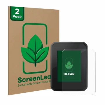 Parte frontal de un envase de producto con el logotipo de la marca ScreenLeaf. Al lado se muestra el dispositivo FIT Display C
