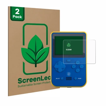 Parte frontal de un envase de producto con el logotipo de la marca ScreenLeaf. Al lado se muestra el dispositivo Blaze Super P
