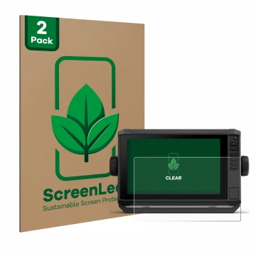 Parte frontal de un envase de producto con el logotipo de la marca ScreenLeaf. Al lado se muestra el dispositivo Garmin ECHOMA