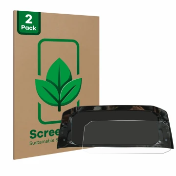 Parte frontal de un envase de producto con el logotipo de la marca ScreenLeaf. Al lado se muestra el dispositivo Volkswagen Go