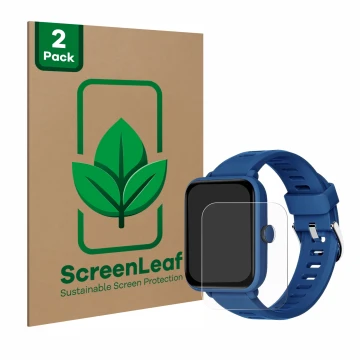 Parte frontal de un envase de producto con el logotipo de la marca ScreenLeaf. Al lado se muestra el dispositivo Biggerfive BW