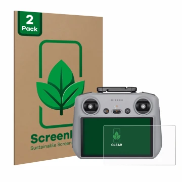 Parte frontal de un envase de producto con el logotipo de la marca ScreenLeaf. Al lado se muestra el dispositivo DJI RC 2 con 