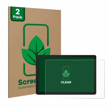Parte frontal de un envase de producto con el logotipo de la marca ScreenLeaf. Al lado se muestra el dispositivo Samsung Galax