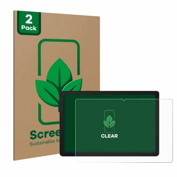 Parte frontal de un envase de producto con el logotipo de la marca ScreenLeaf. Al lado se muestra el dispositivo Samsung Galax