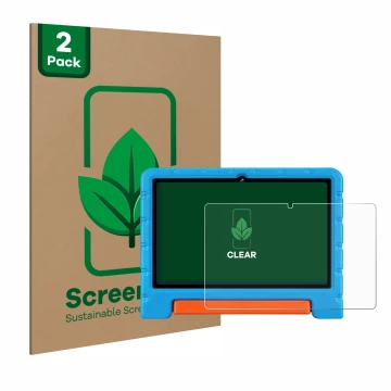 Parte frontal de un envase de producto con el logotipo de la marca ScreenLeaf. Al lado se muestra el dispositivo ZIOVO Z138 10