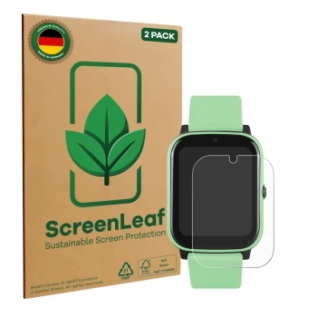 Parte frontal de un envase de producto con el logotipo de la marca ScreenLeaf. Al lado se muestra el dispositivo One2Track Con