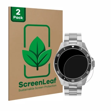 Parte frontal de un envase de producto con el logotipo de la marca ScreenLeaf. Al lado se muestra el dispositivo Withings Scan