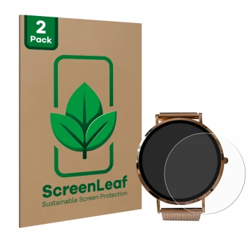 Parte frontal de un envase de producto con el logotipo de la marca ScreenLeaf. Al lado se muestra el dispositivo Micento Calif