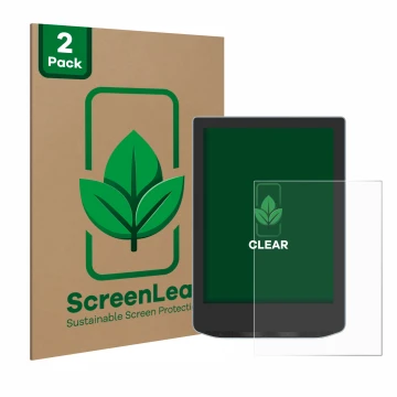Parte frontal de un envase de producto con el logotipo de la marca ScreenLeaf. Al lado se muestra el dispositivo Vivlio Light 