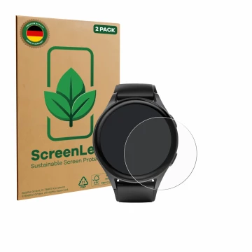 Parte frontal de un envase de producto con el logotipo de la marca ScreenLeaf. Al lado se muestra el dispositivo Hama 8900 (45