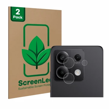 Parte frontal de un envase de producto con el logotipo de la marca ScreenLeaf. Al lado se muestra el dispositivo Xiaomi Redmi 