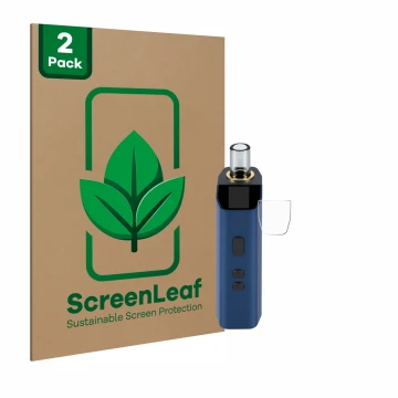 Parte frontal de un envase de producto con el logotipo de la marca ScreenLeaf. Al lado se muestra el dispositivo Wolkenkraft Ä