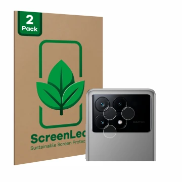 Parte frontal de un envase de producto con el logotipo de la marca ScreenLeaf. Al lado se muestra el dispositivo Xiaomi Poco X
