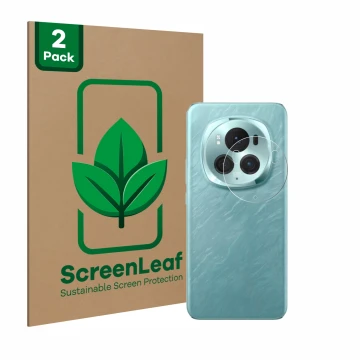 Parte frontal de un envase de producto con el logotipo de la marca ScreenLeaf. Al lado se muestra el dispositivo Honor Magic 6