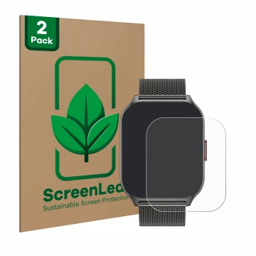 Parte frontal de un envase de producto con el logotipo de la marca ScreenLeaf. Al lado se muestra el dispositivo Zoskvee P95 2