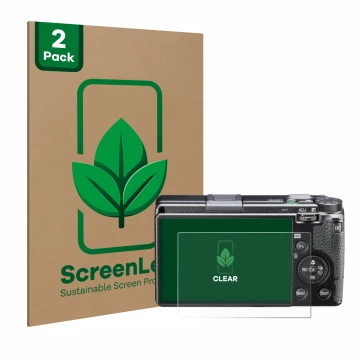 Parte frontal de un envase de producto con el logotipo de la marca ScreenLeaf. Al lado se muestra el dispositivo Ricoh GR III 