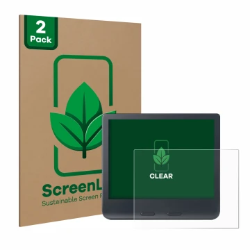 Parte frontal de un envase de producto con el logotipo de la marca ScreenLeaf. Al lado se muestra el dispositivo Kobo Libra Co