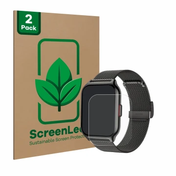 Parte frontal de un envase de producto con el logotipo de la marca ScreenLeaf. Al lado se muestra el dispositivo Narcid P95 2