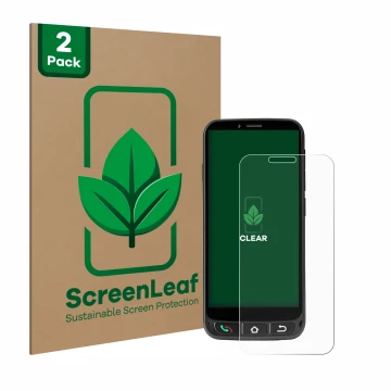 Parte frontal de un envase de producto con el logotipo de la marca ScreenLeaf. Al lado se muestra el dispositivo SPC Zeus 4G P