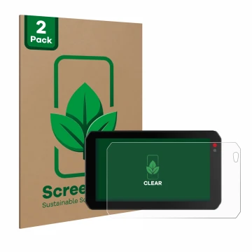 Parte frontal de un envase de producto con el logotipo de la marca ScreenLeaf. Al lado se muestra el dispositivo Chigee AIO-5 