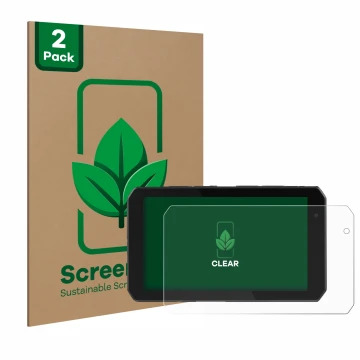 Parte frontal de un envase de producto con el logotipo de la marca ScreenLeaf. Al lado se muestra el dispositivo Chigee AIO-5 
