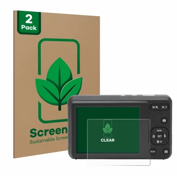 Parte frontal de un envase de producto con el logotipo de la marca ScreenLeaf. Al lado se muestra el dispositivo Kodak Pixpro 