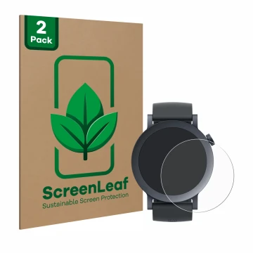 Parte frontal de un envase de producto con el logotipo de la marca ScreenLeaf. Al lado se muestra el dispositivo Nothing CMF W
