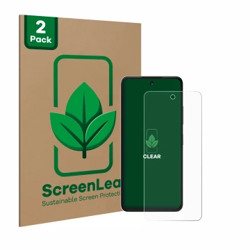 Parte frontal de un envase de producto con el logotipo de la marca ScreenLeaf. Al lado se muestra el dispositivo ZTE Blade V60
