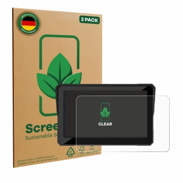 Parte frontal de un envase de producto con el logotipo de la marca ScreenLeaf. Al lado se muestra el dispositivo Carpuride W70